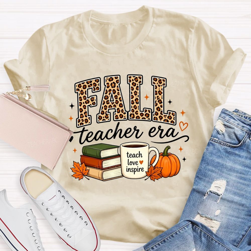 Fall Teacher Era Leopard Teach Love Inspire Teacher T-shirt