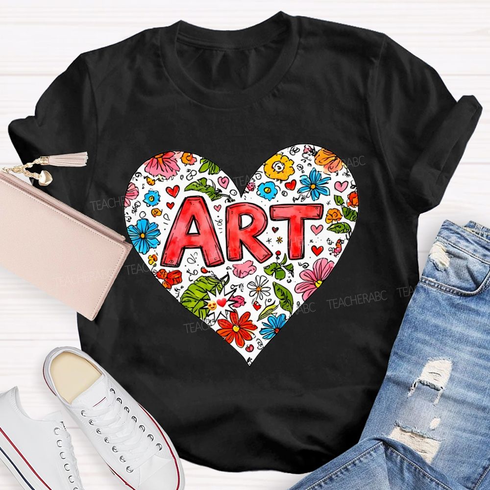 Art Heart Floral Doodle Art Teacher T-shirt