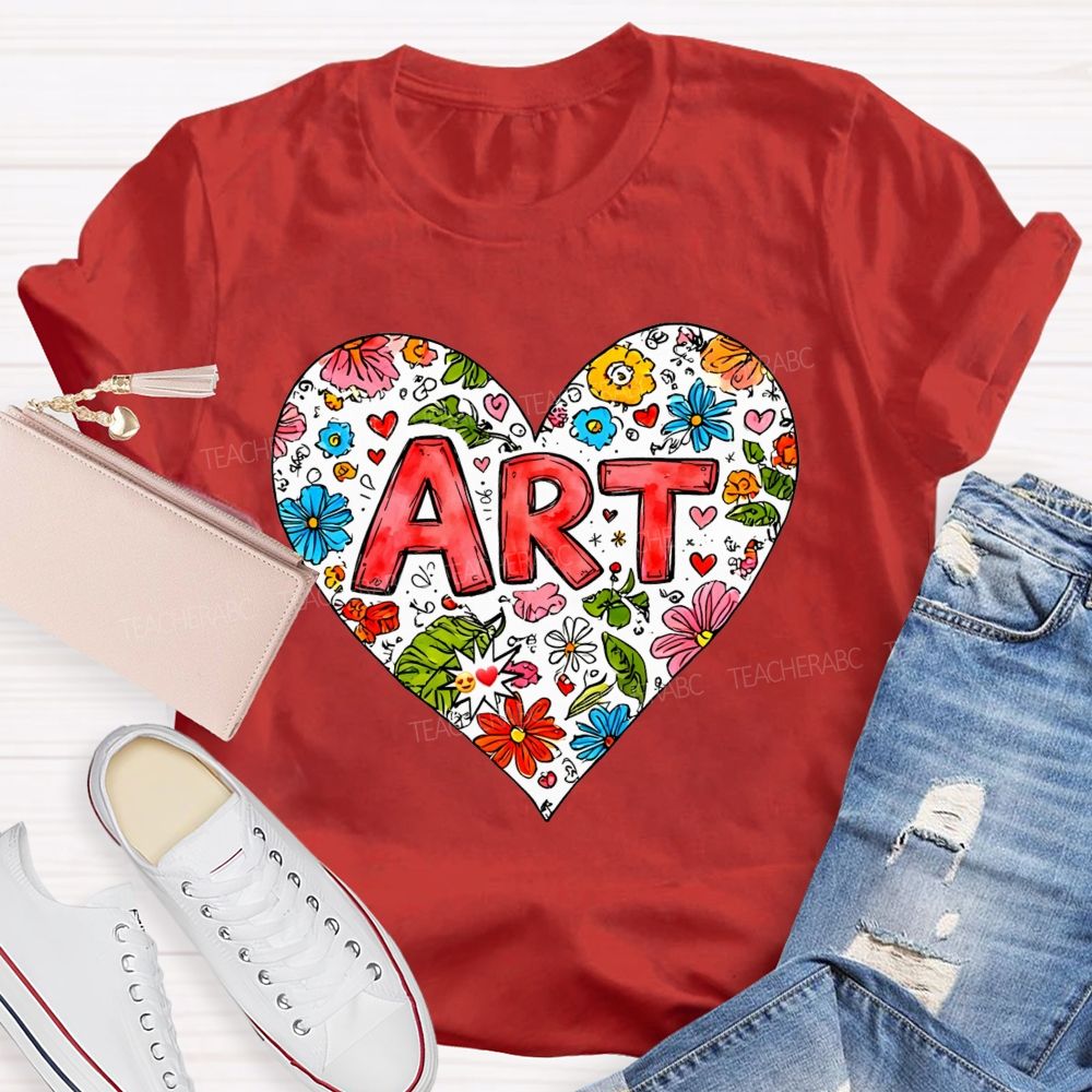 Art Heart Floral Doodle Art Teacher T-shirt