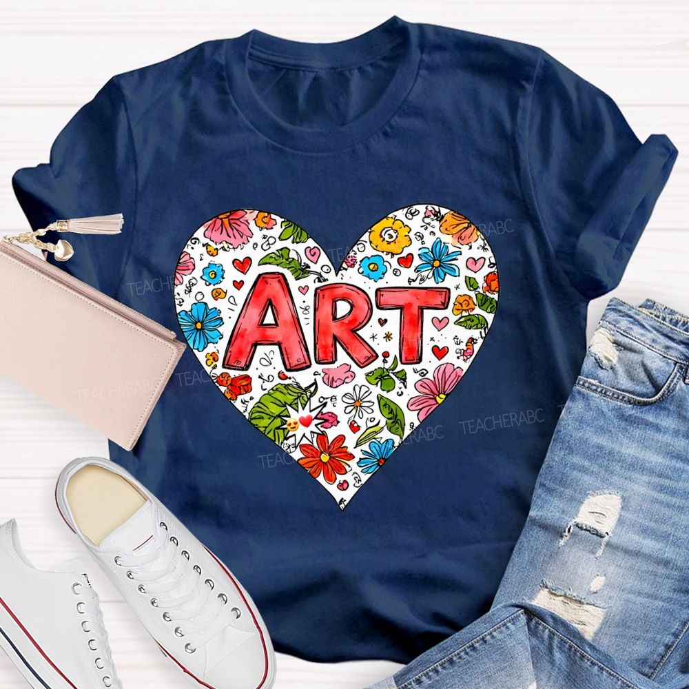 Art Heart Floral Doodle Art Teacher T-shirt