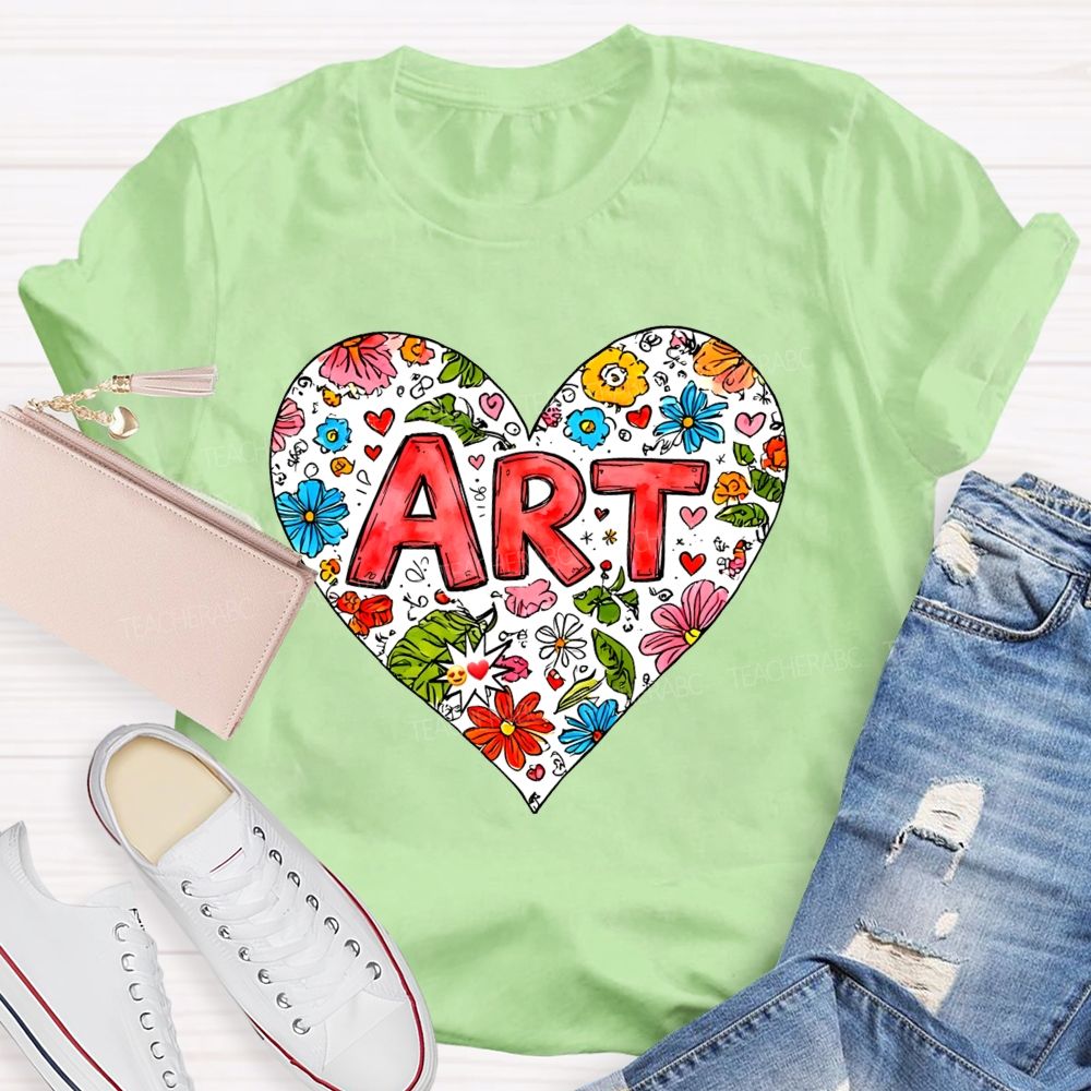 Art Heart Floral Doodle Art Teacher T-shirt