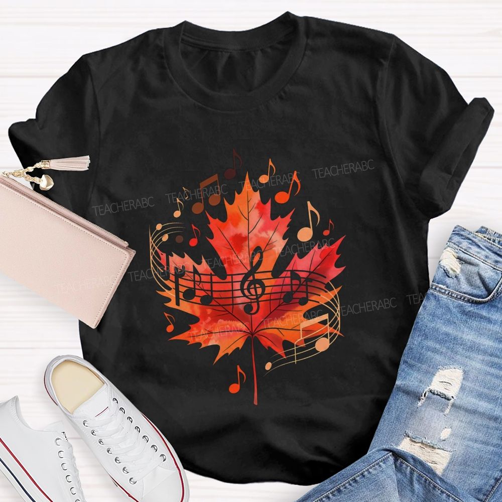 Fall Maple Leaf Music Note Music Teacher T-shirt