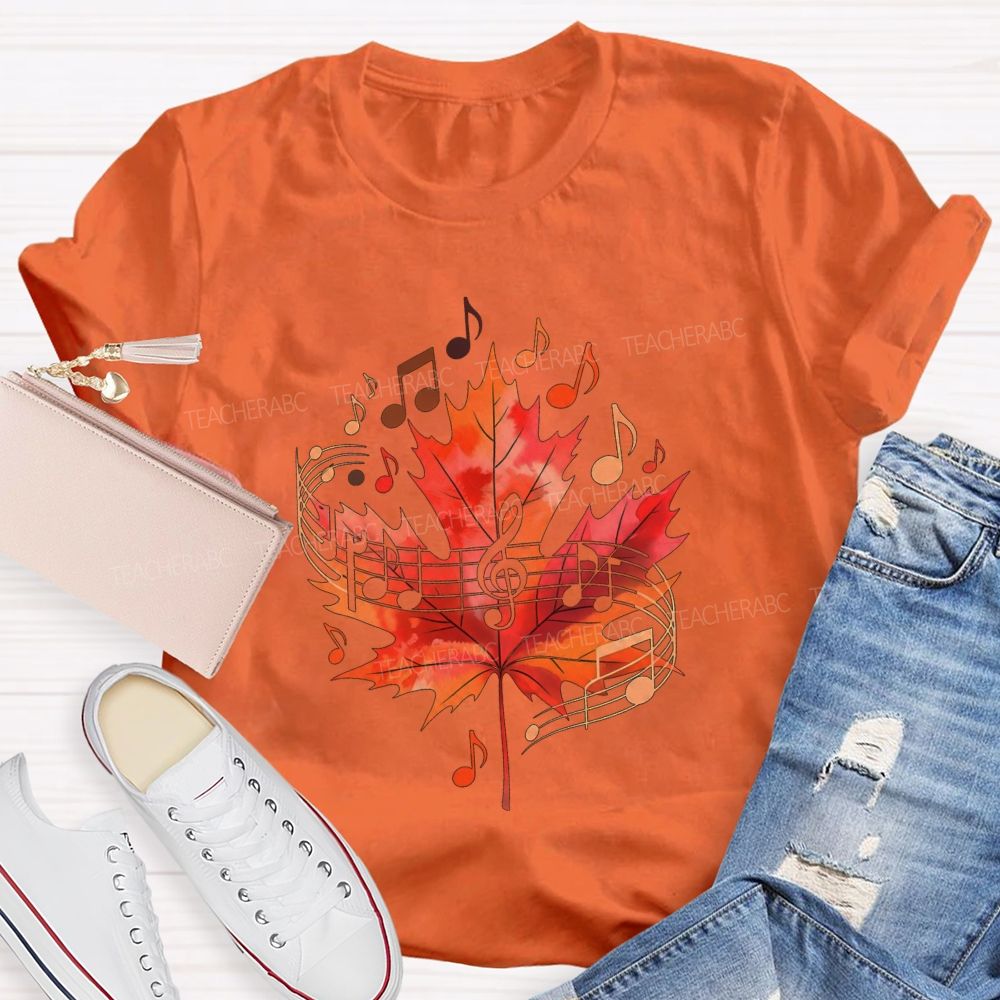 Fall Maple Leaf Music Note Music Teacher T-shirt