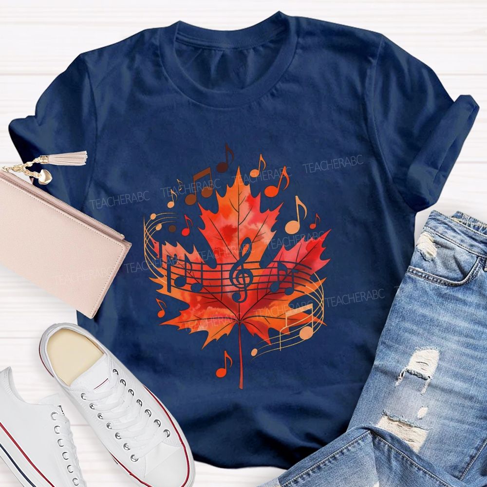 Fall Maple Leaf Music Note Music Teacher T-shirt
