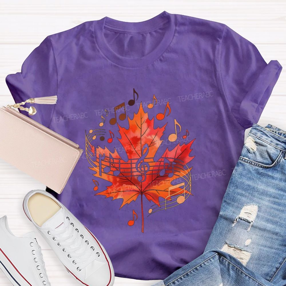 Fall Maple Leaf Music Note Music Teacher T-shirt