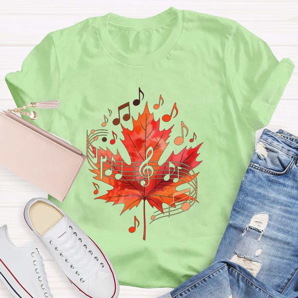 Fall Maple Leaf Music Note Music Teacher T-shirt