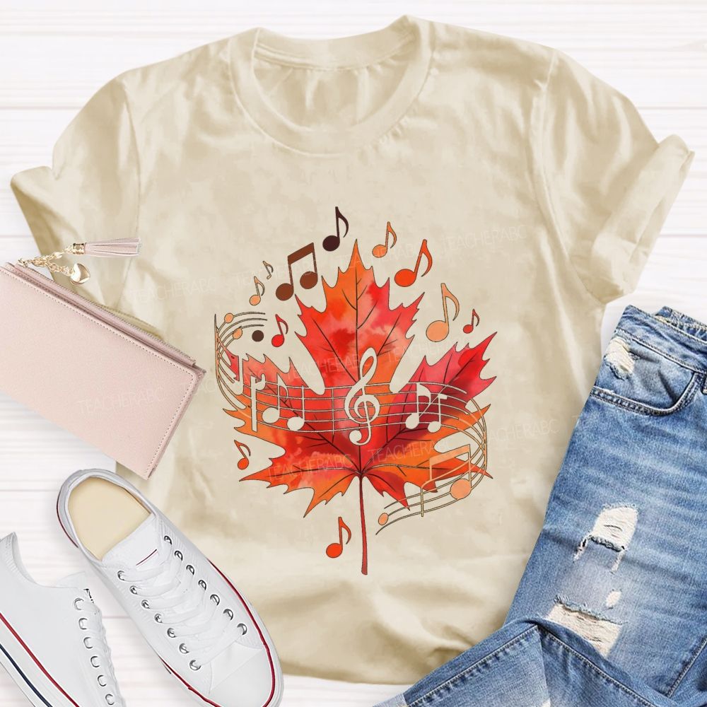 Fall Maple Leaf Music Note Music Teacher T-shirt