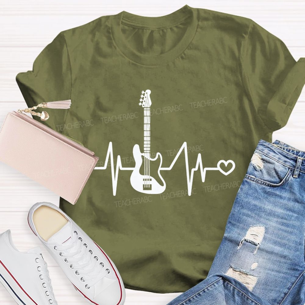 Electric Guitar Pulse Heart Rock Music Teacher T-shirt
