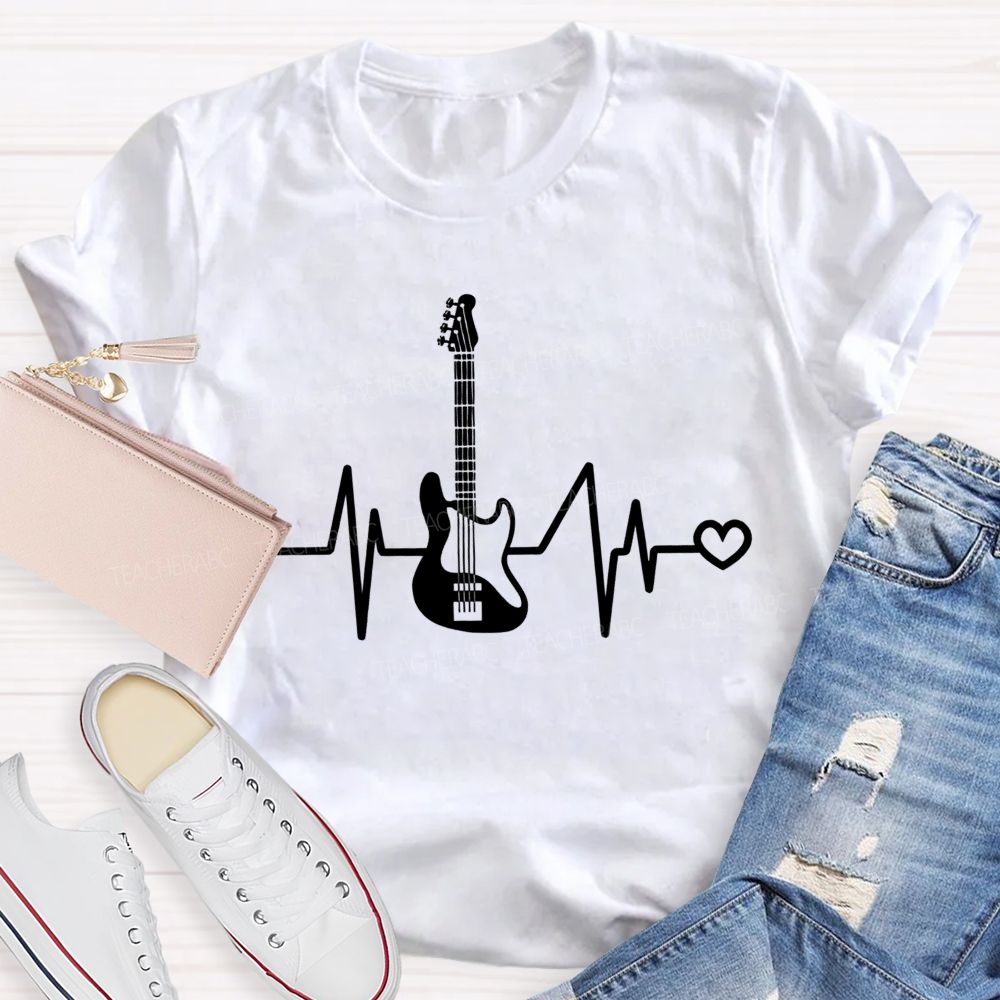 Electric Guitar Pulse Heart Rock Music Teacher T-shirt