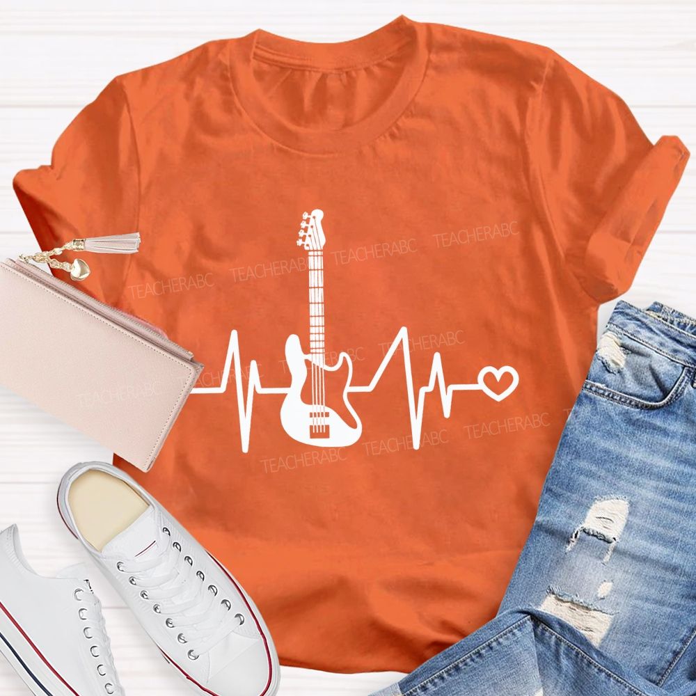 Electric Guitar Pulse Heart Rock Music Teacher T-shirt