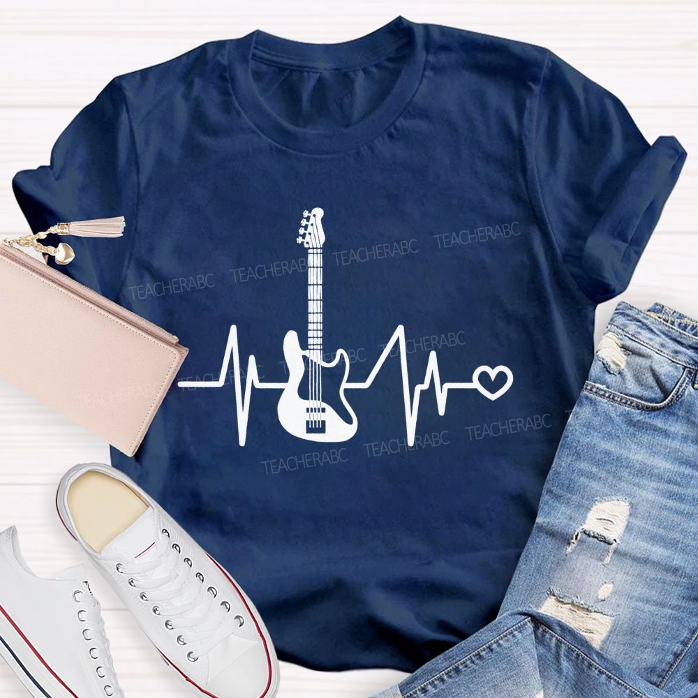Electric Guitar Pulse Heart Rock Music Teacher T-shirt