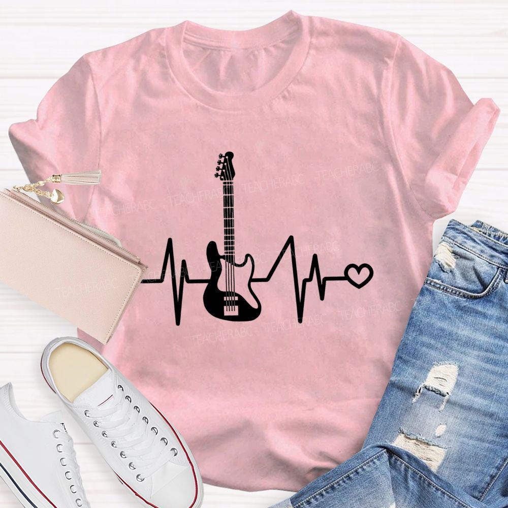 Electric Guitar Pulse Heart Rock Music Teacher T-shirt