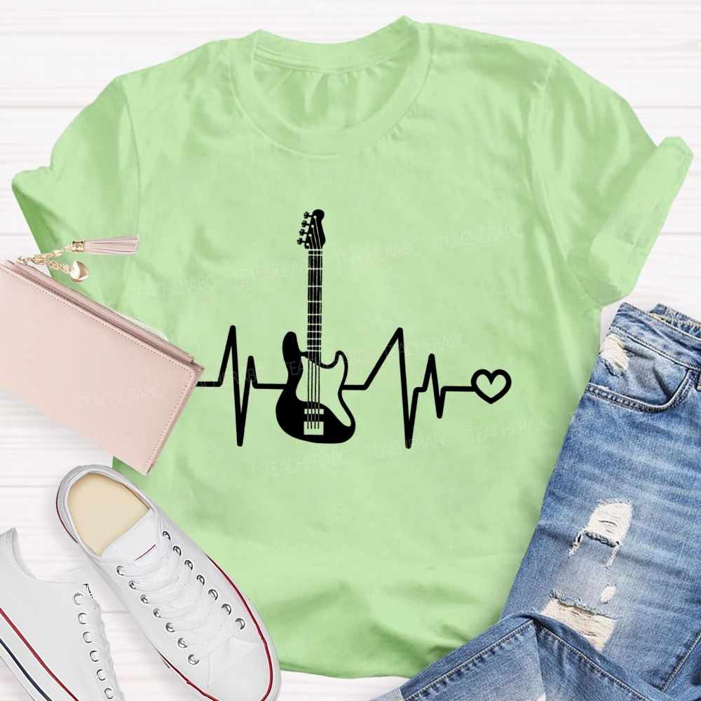 Electric Guitar Pulse Heart Rock Music Teacher T-shirt
