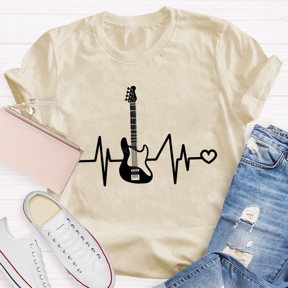 Electric Guitar Pulse Heart Rock Music Teacher T-shirt