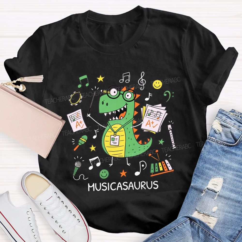 Music Saurus Elementary Music Teacher Dinosaur T-shirt
