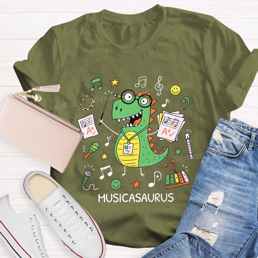 Music Saurus Elementary Music Teacher Dinosaur T-shirt