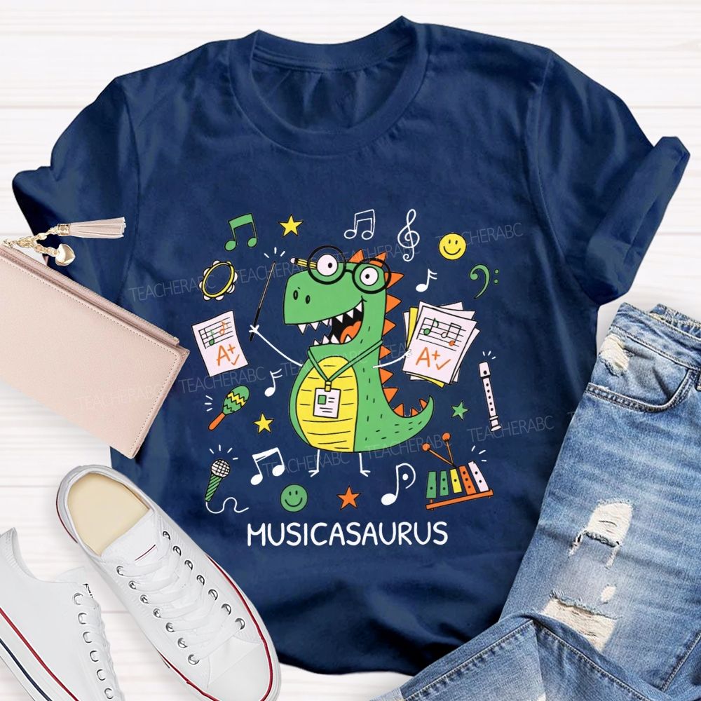 Music Saurus Elementary Music Teacher Dinosaur T-shirt