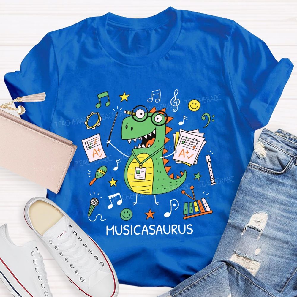 Music Saurus Elementary Music Teacher Dinosaur T-shirt