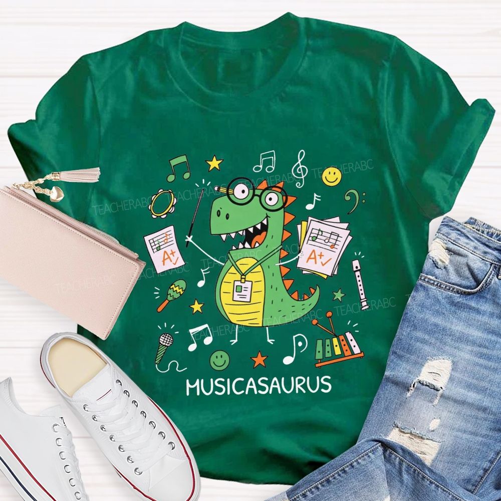Music Saurus Elementary Music Teacher Dinosaur T-shirt