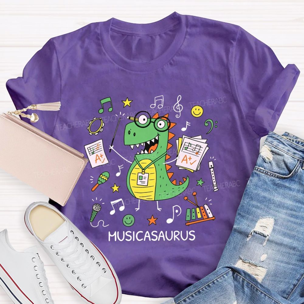 Music Saurus Elementary Music Teacher Dinosaur T-shirt