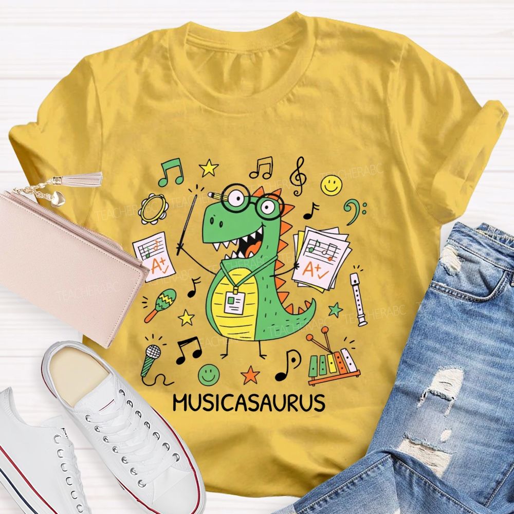 Music Saurus Elementary Music Teacher Dinosaur T-shirt