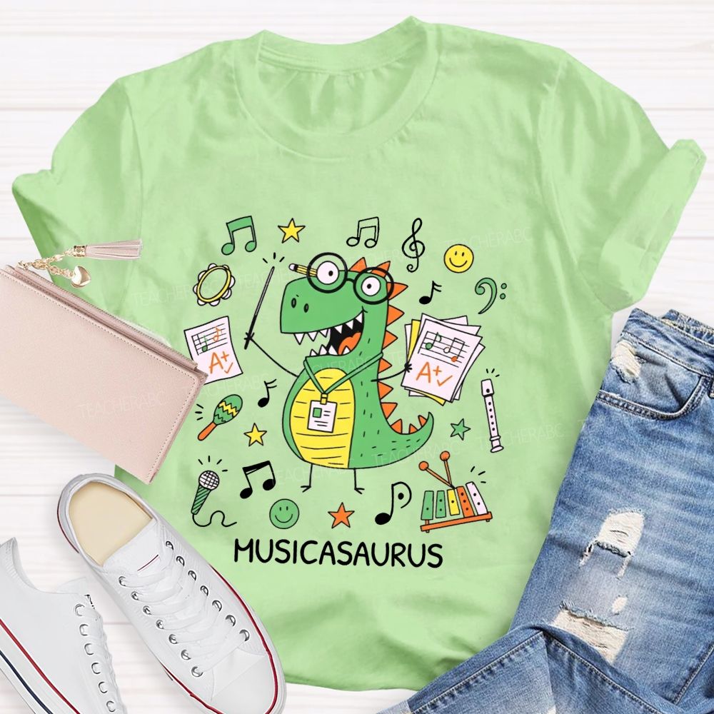Music Saurus Elementary Music Teacher Dinosaur T-shirt
