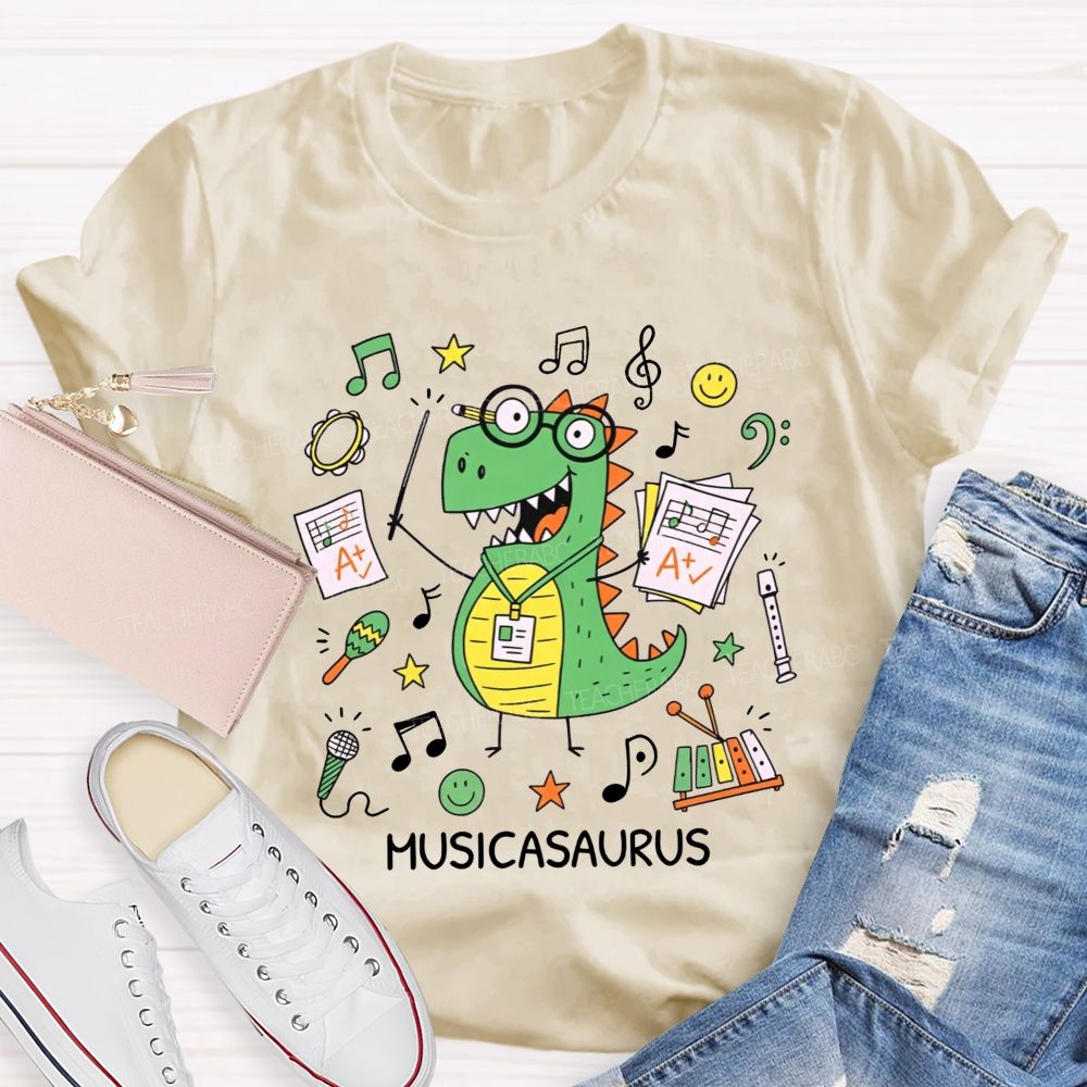 Music Saurus Elementary Music Teacher Dinosaur T-shirt