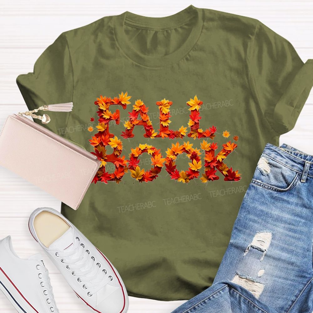 Fall Book Maple Leaf Letter Autumn Reading T-shirt