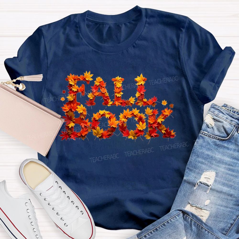 Fall Book Maple Leaf Letter Autumn Reading T-shirt