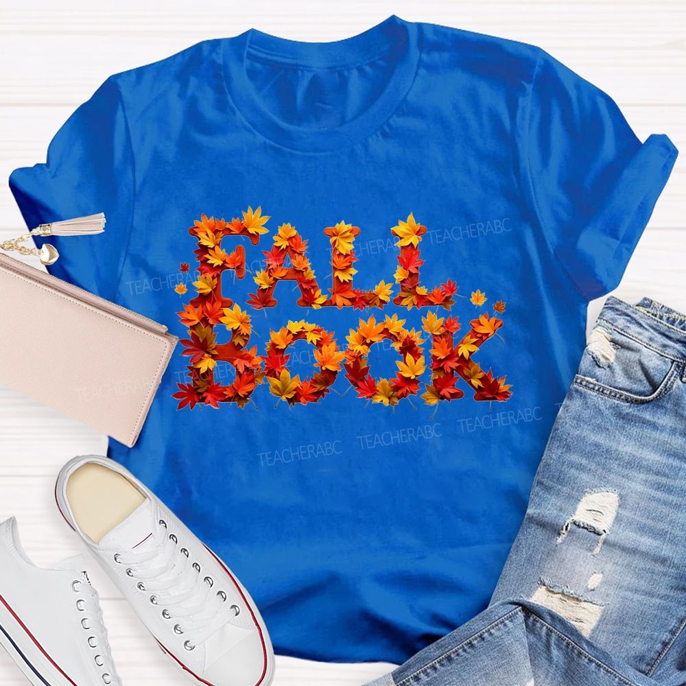 Fall Book Maple Leaf Letter Autumn Reading T-shirt