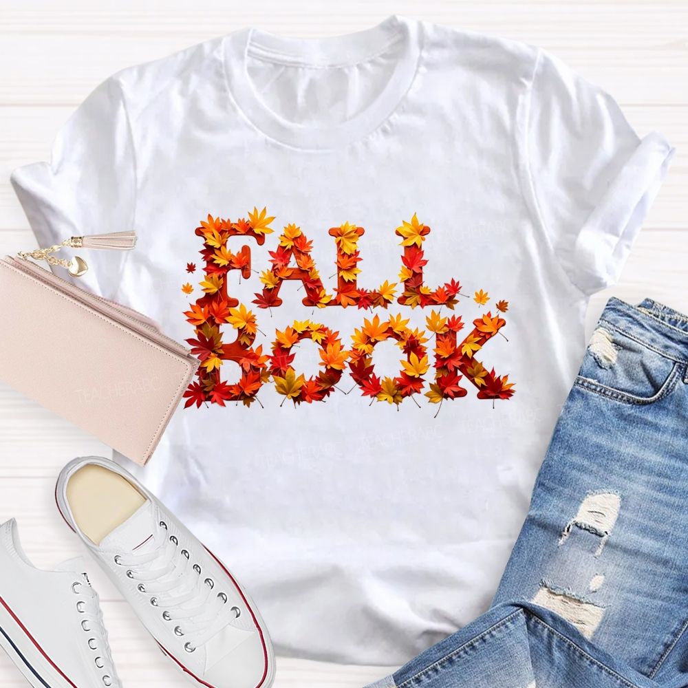 Fall Book Maple Leaf Letter Autumn Reading T-shirt