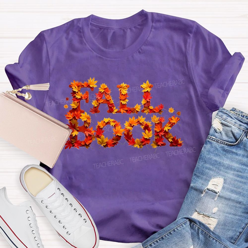 Fall Book Maple Leaf Letter Autumn Reading T-shirt