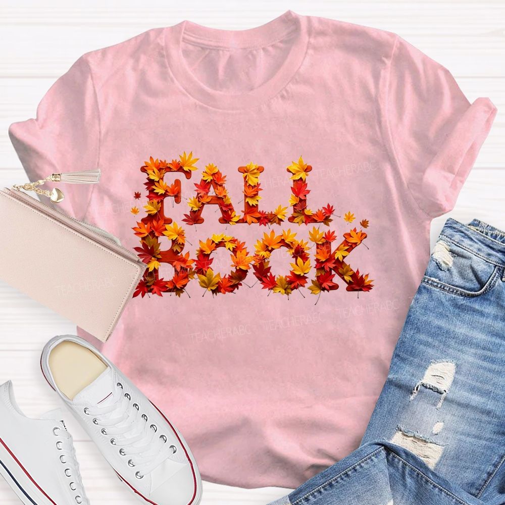 Fall Book Maple Leaf Letter Autumn Reading T-shirt
