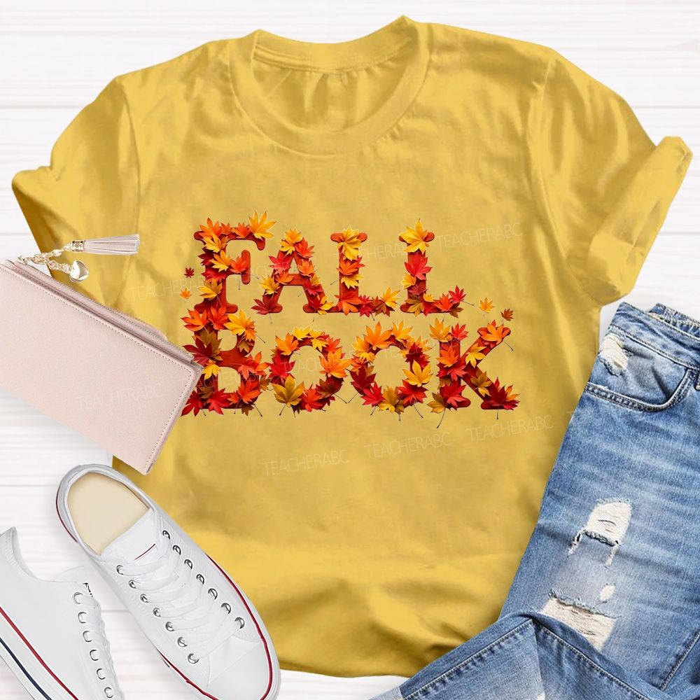 Fall Book Maple Leaf Letter Autumn Reading T-shirt