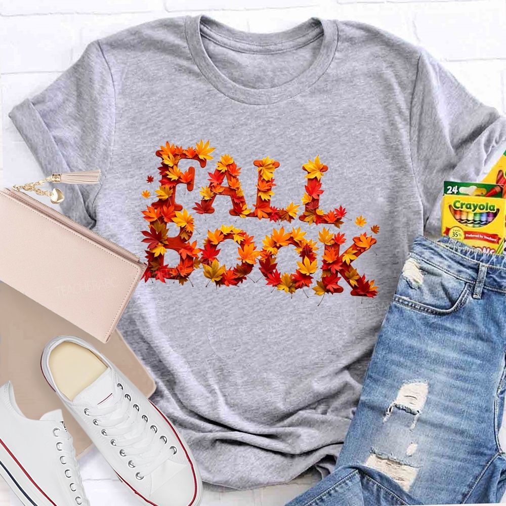 Fall Book Maple Leaf Letter Autumn Reading T-shirt