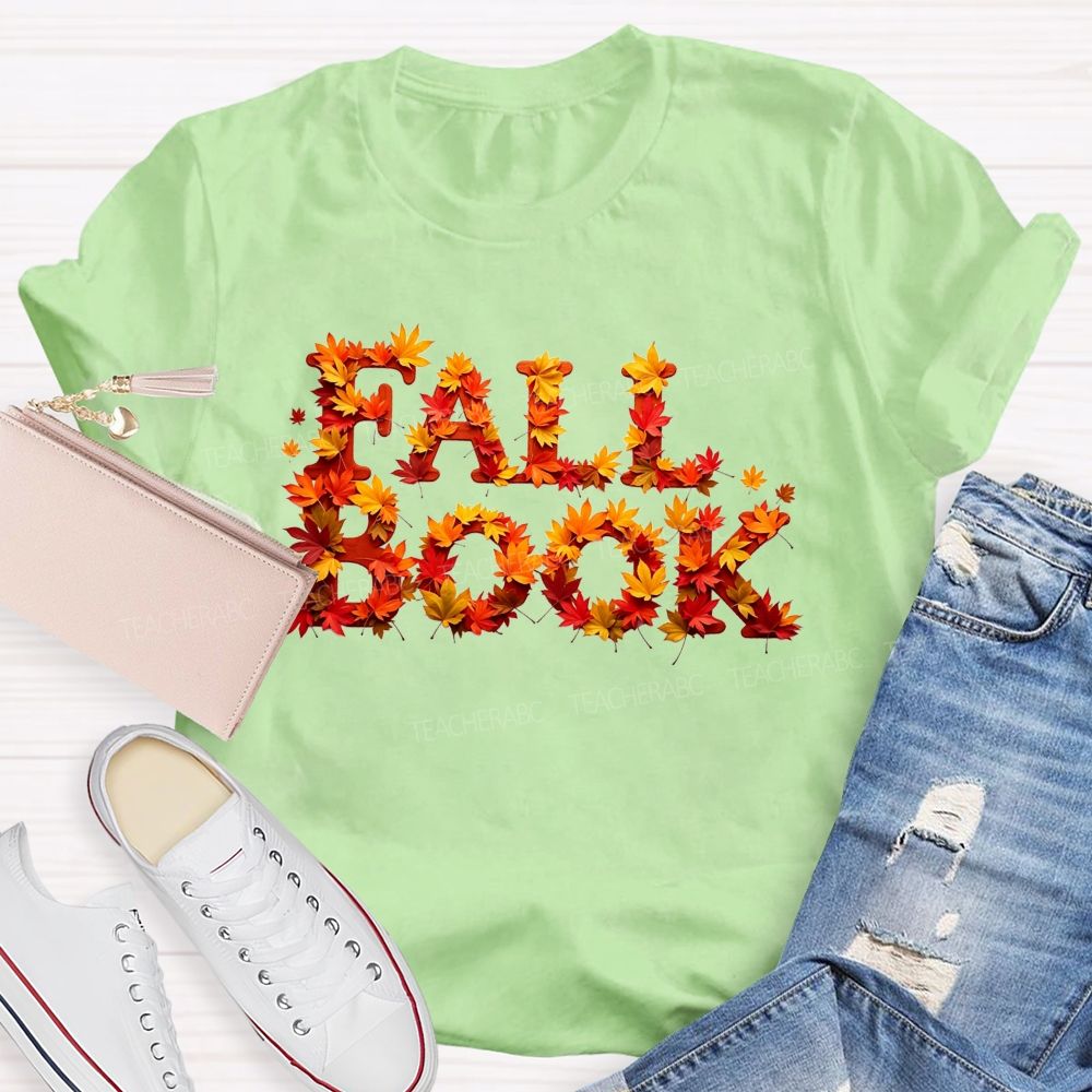 Fall Book Maple Leaf Letter Autumn Reading T-shirt