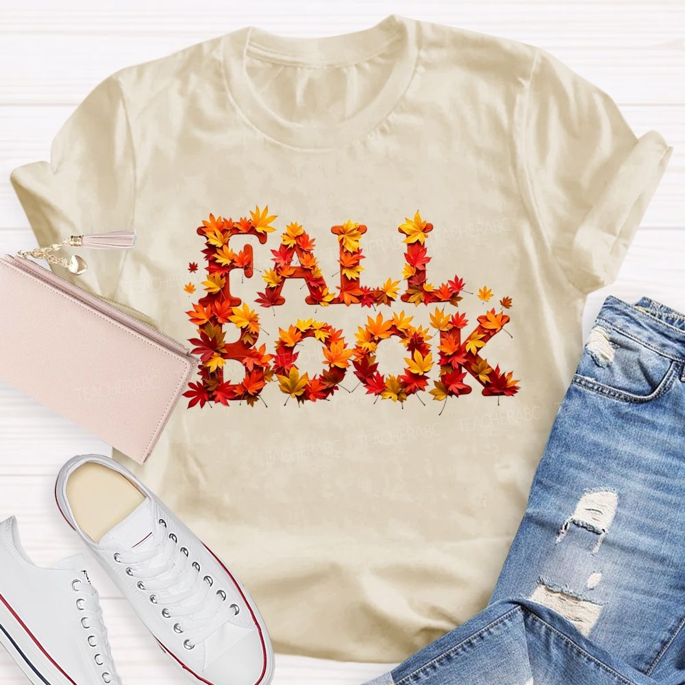 Fall Book Maple Leaf Letter Autumn Reading T-shirt