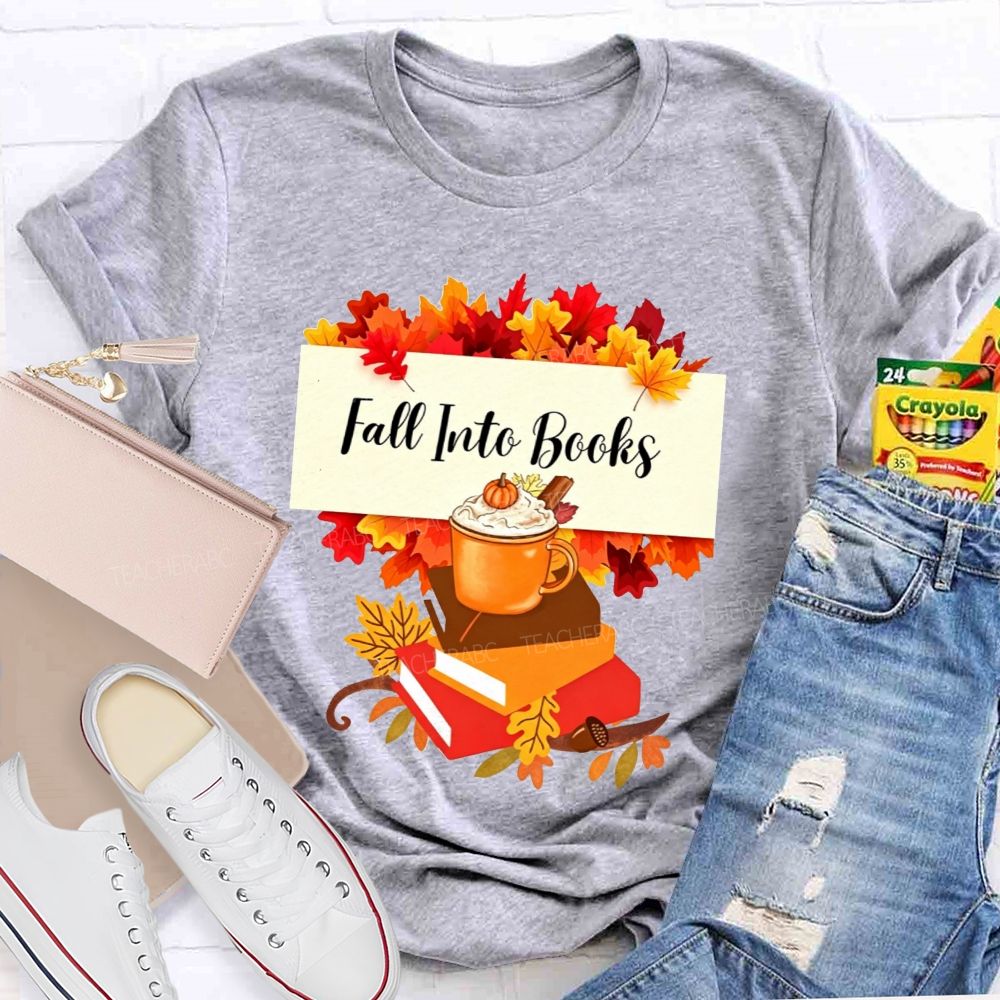 Fall Into Books Maple Leaf Pumpkin Latte Book Lover T-shirt