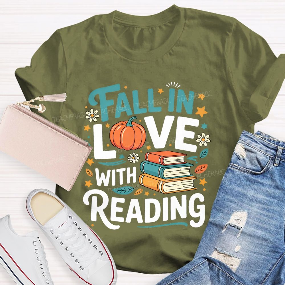 Fall In Love With Reading Pumpkin Reading Teacher T-shirt
