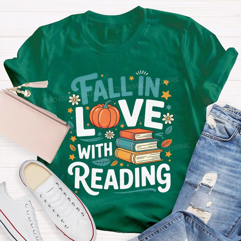 Fall In Love With Reading Pumpkin Reading Teacher T-shirt