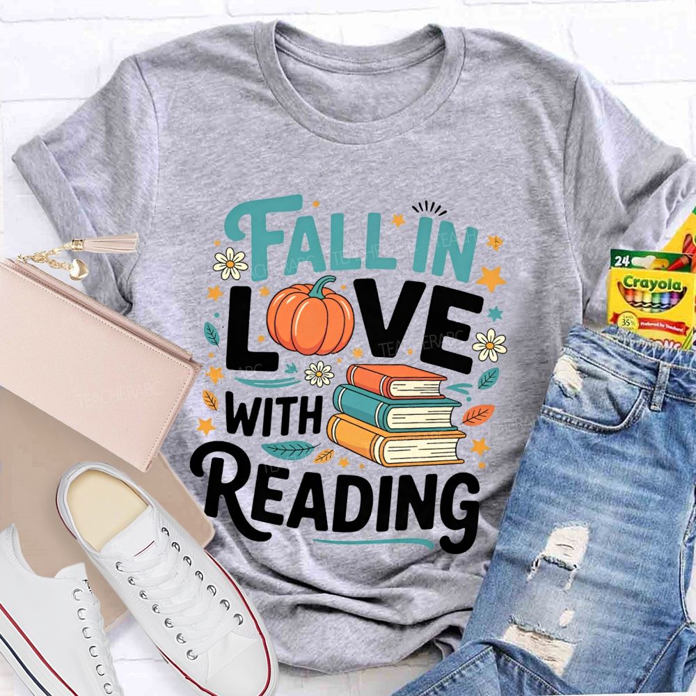 Fall In Love With Reading Pumpkin Reading Teacher T-shirt