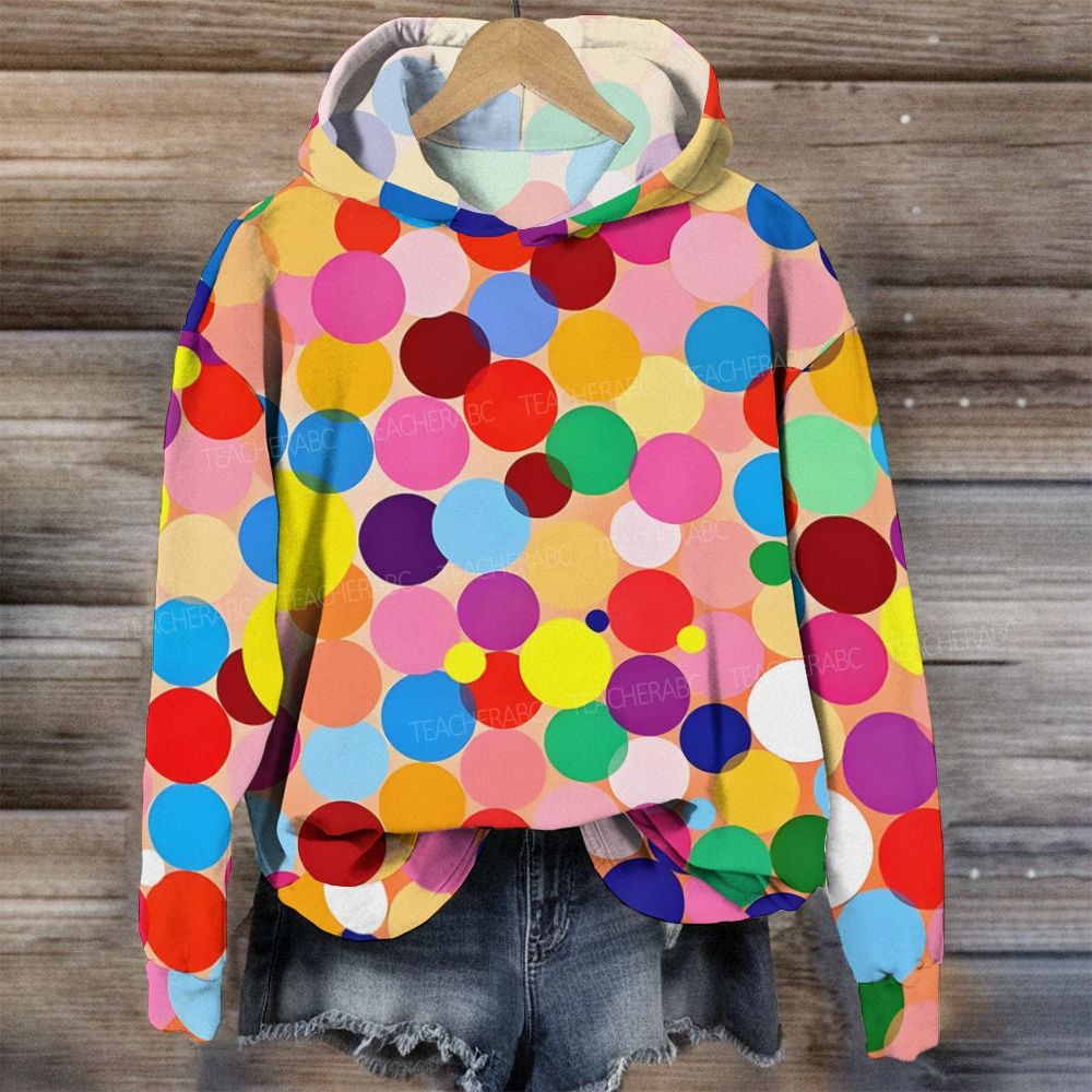 Vibrant Big Colorful Dots Full Print Casual Hoodie