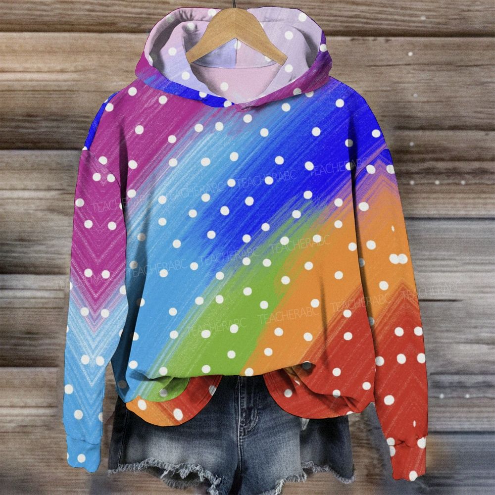 Gradient Rainbow Textured Paint Stroke Polka Dot Hoodie