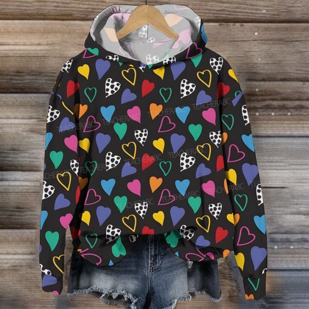 Rainbow Solid Hearts White Polka Dot Heart Hoodie