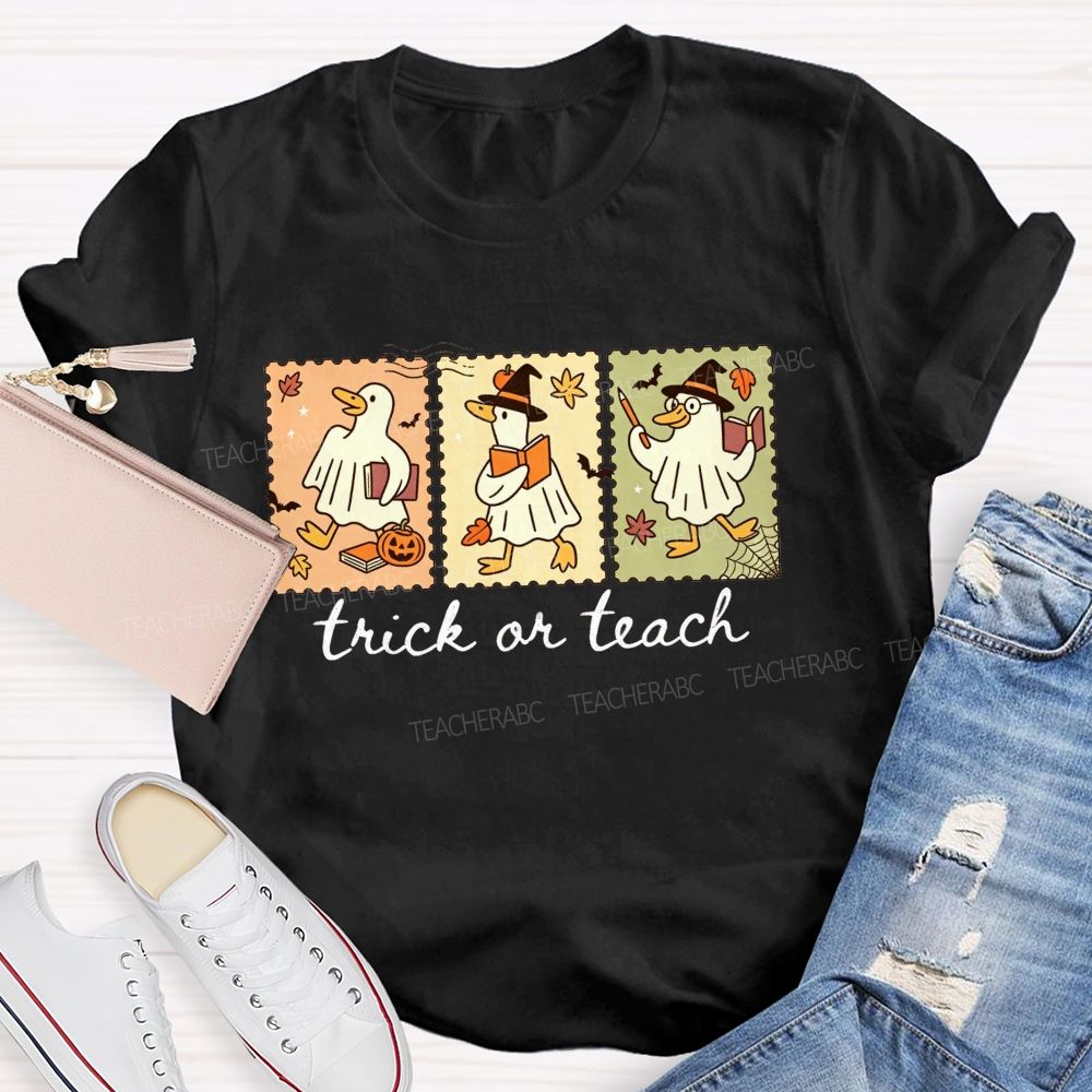 Trick Or Teach Teacher Goose Three Spooky Teacher T-shirt