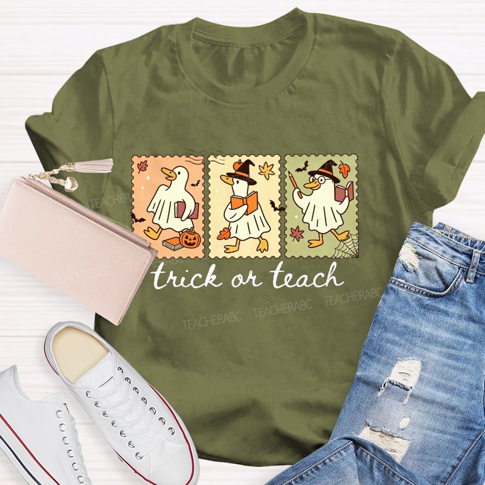 Trick Or Teach Teacher Goose Three Spooky Teacher T-shirt