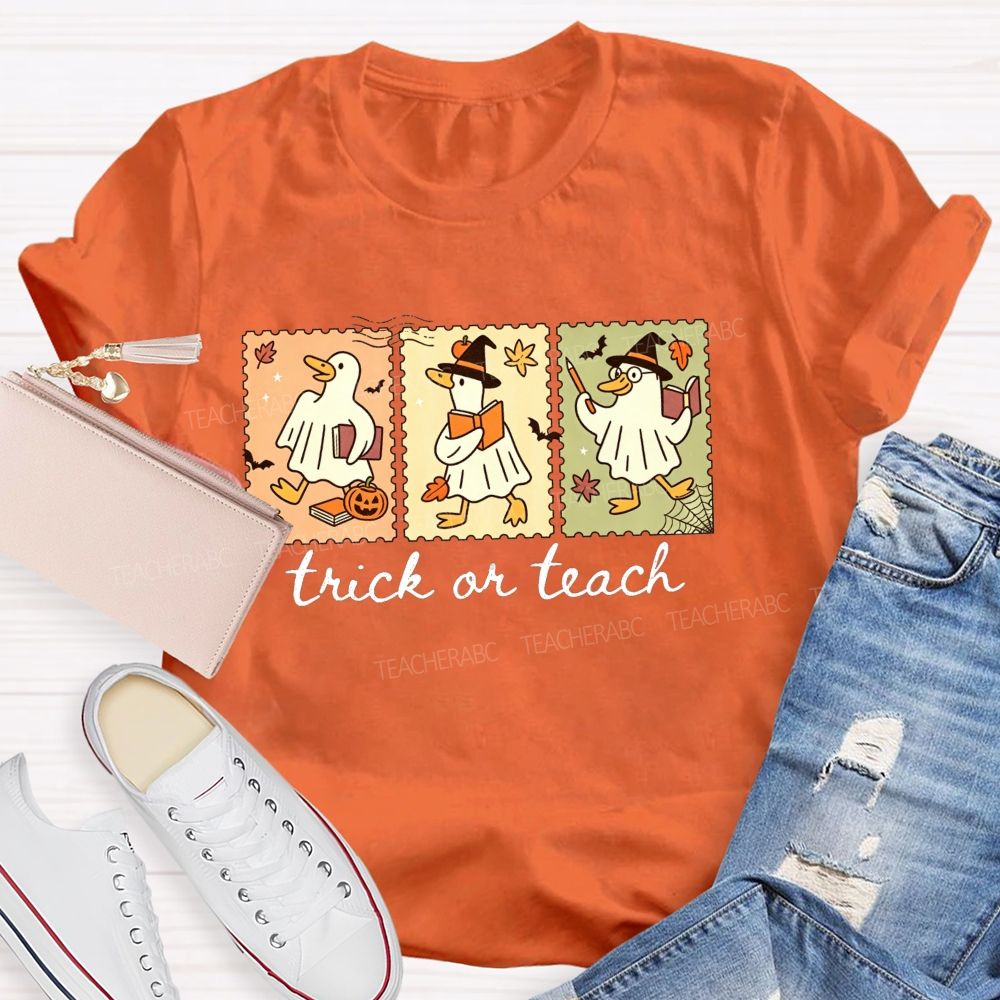 Trick Or Teach Teacher Goose Three Spooky Teacher T-shirt