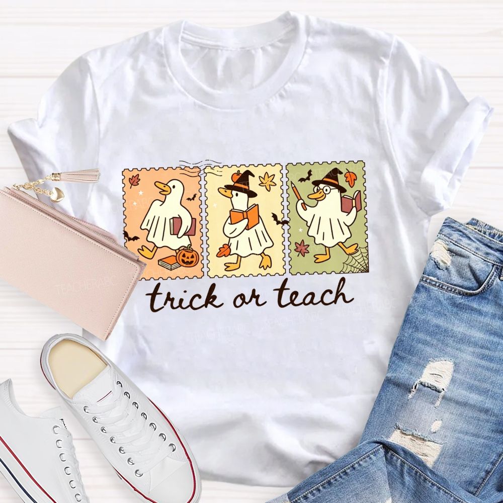 Trick Or Teach Teacher Goose Three Spooky Teacher T-shirt