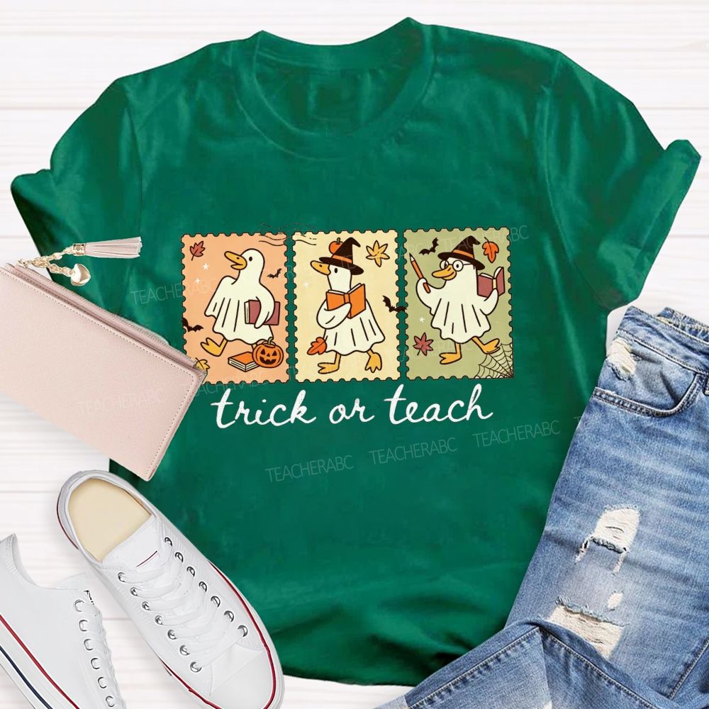 Trick Or Teach Teacher Goose Three Spooky Teacher T-shirt