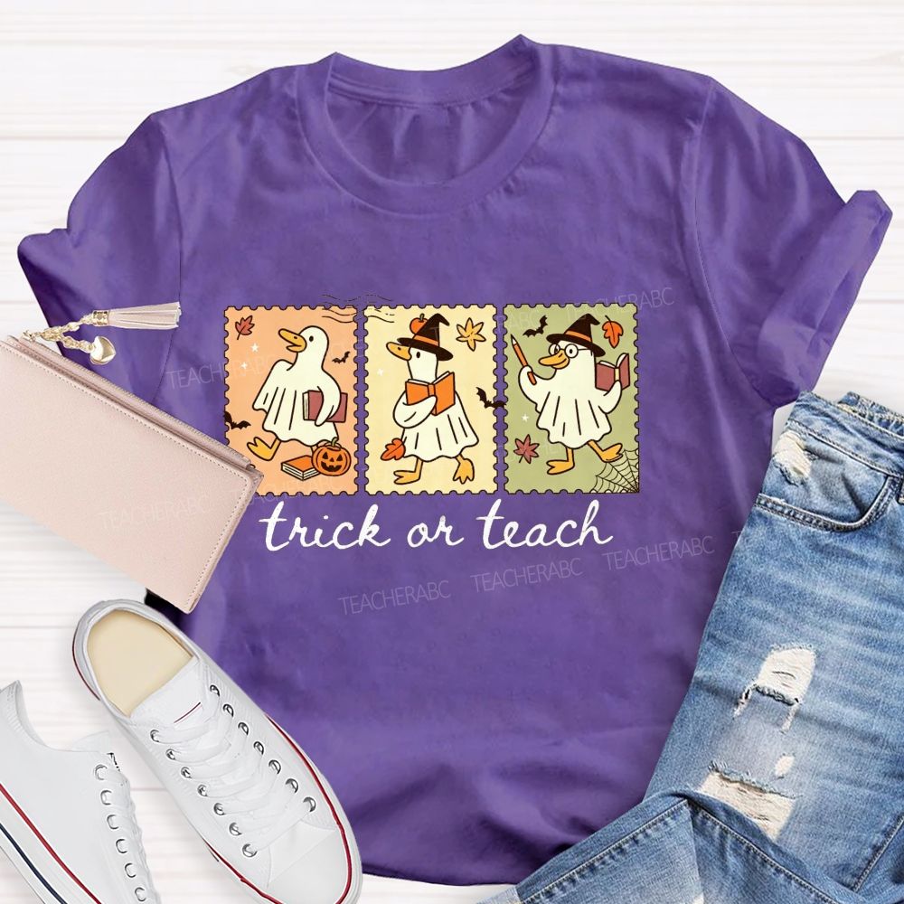 Trick Or Teach Teacher Goose Three Spooky Teacher T-shirt